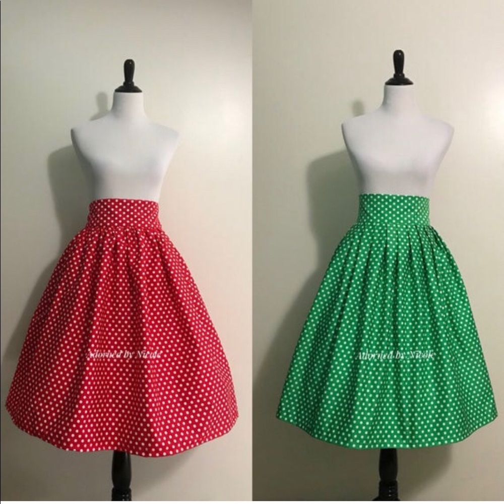 Red or Green Polkadot Skirts: Waist 34/35